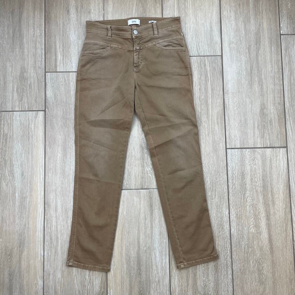 Closed Pedal Queen Cropped Slim Straight Trousers Made in Italy Tan Size 27
